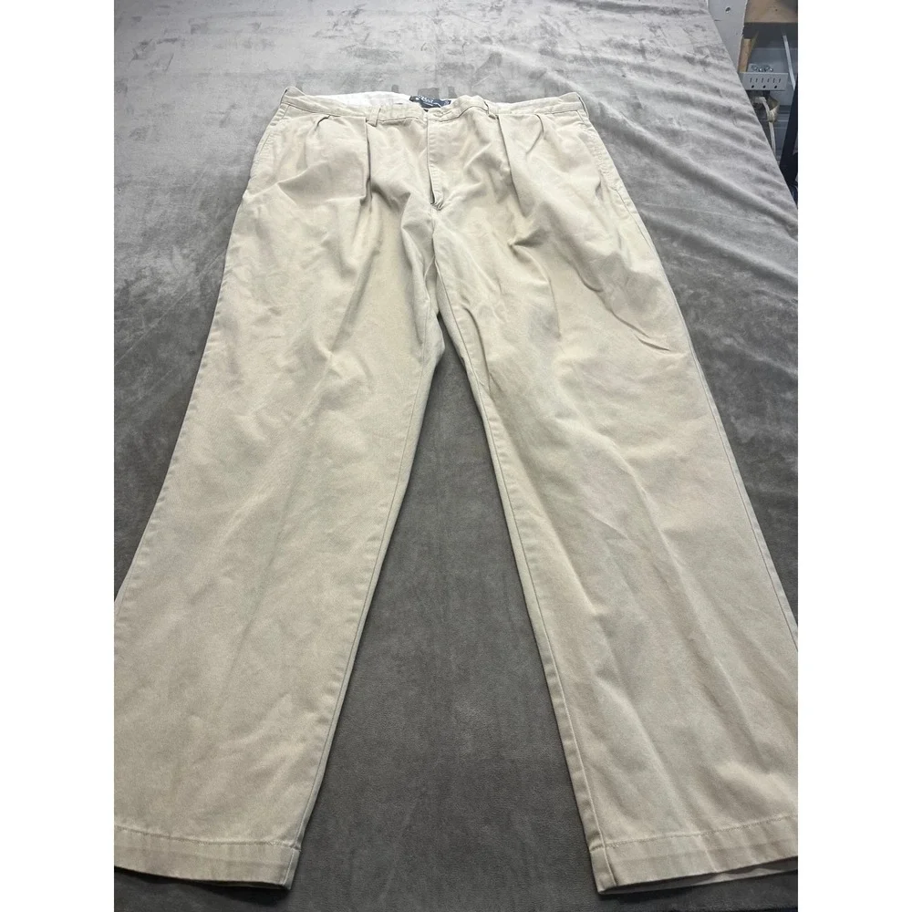 Polo Ralph Lauren Andrew Pant Mens 42x32 Tan Khaki Pleated Classic Chino‎ Cotton